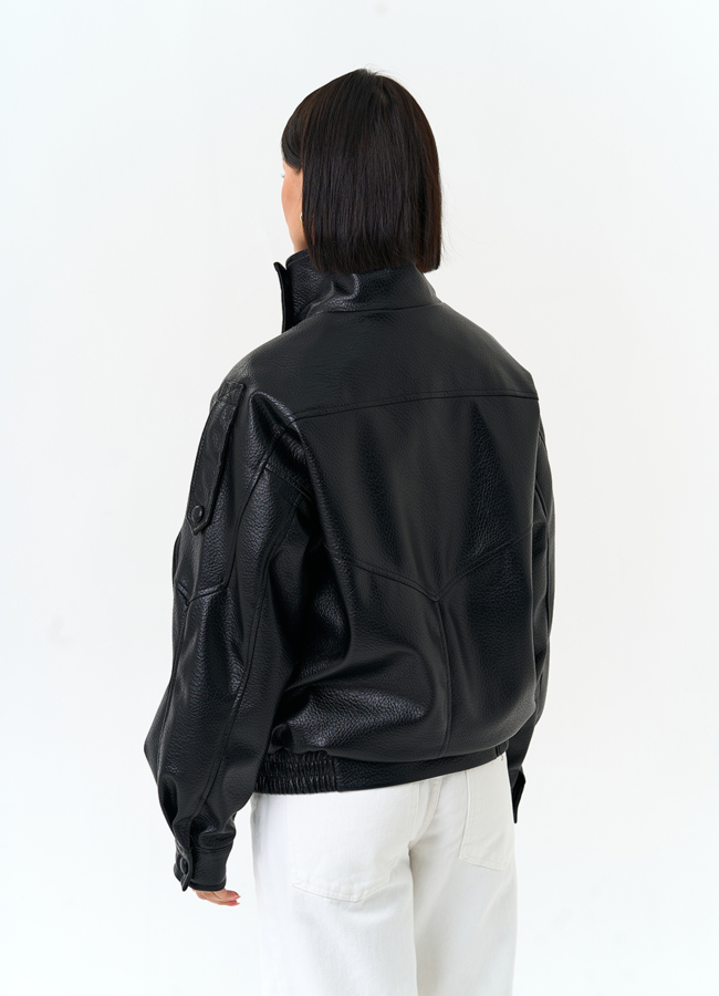 фото Женская куртка из эко кожи с воротником стойкой модель № 33143