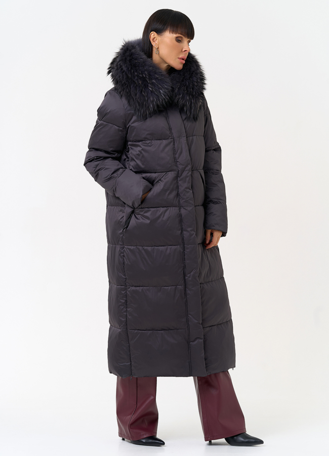 Женский пуховик с капюшоном из меха чернобурки модель № 31674 универмаг малина