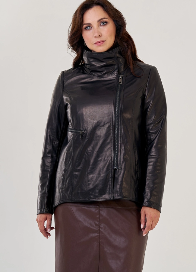 Кожаная куртка на молнии в черном цвете модель № 10703 универмаг малина