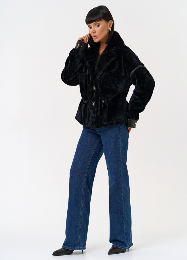 Женская короткая дубленка с английским воротником из меха норки модель № 31483 универмаг малина