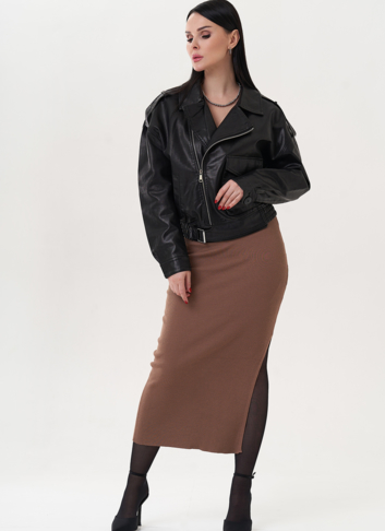 Куртка "бомбер" черного цвета из эко кожи