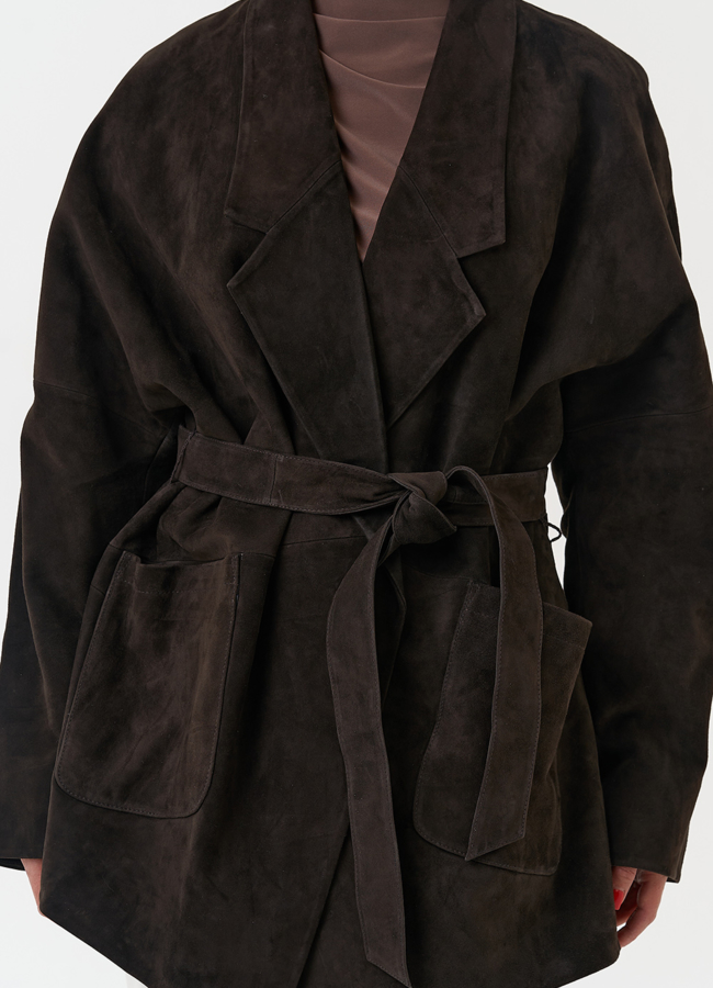 Куртка из натуральной замши коричневого цвета модель № 30400 универмаг малина