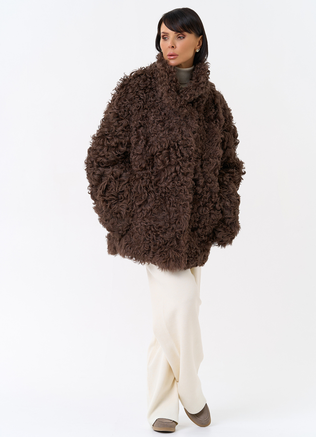 Женская двухсторонняя дубленка с воротником стойкой  модель № 31913 в кредит