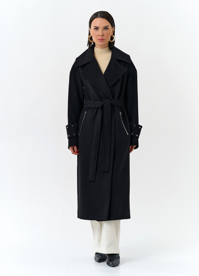 Женское пальто черного цвета модель № 32652 в кредит