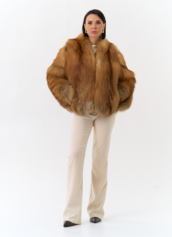 Укороченная шуба из меха рыжей лисы