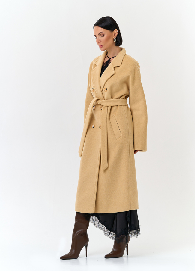 Женское пальто с поясом модель № 32809 универмаг малина