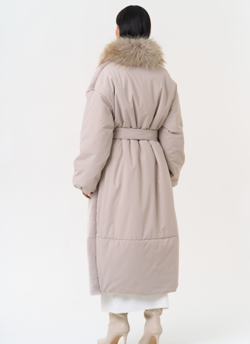 Комбинированное женское зимнее пальто с воротником из меха лисы