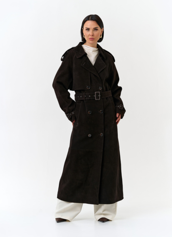 Женский длинный плащ из натуральной замши Женский длинный плащ из натуральной замши