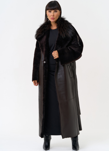 Женская натуральная дубленка с воротником из меха лисы