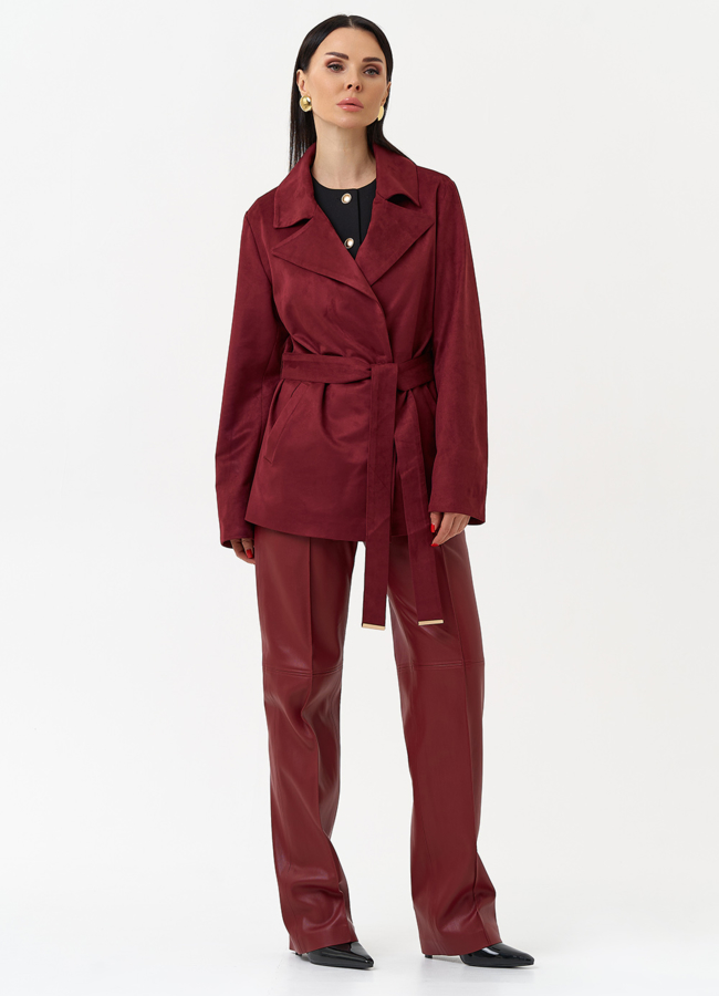 Женская куртка из эко замши бордового цвета модель № 30056 универмаг малина