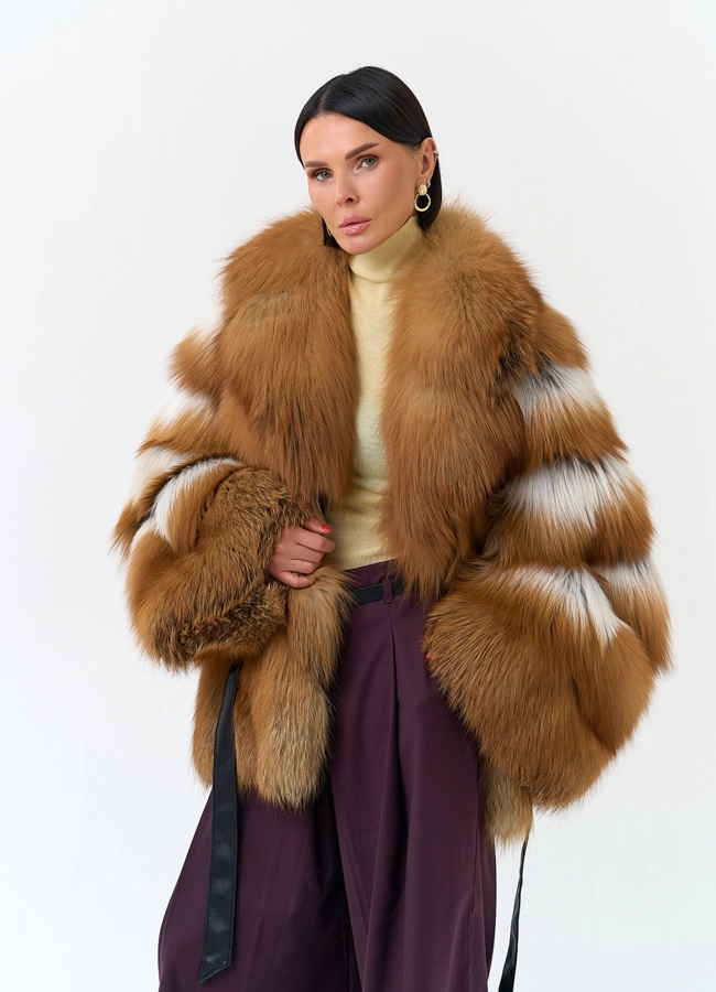 Женская шуба из меха рыжей лисы модель № 34166 универмаг малина