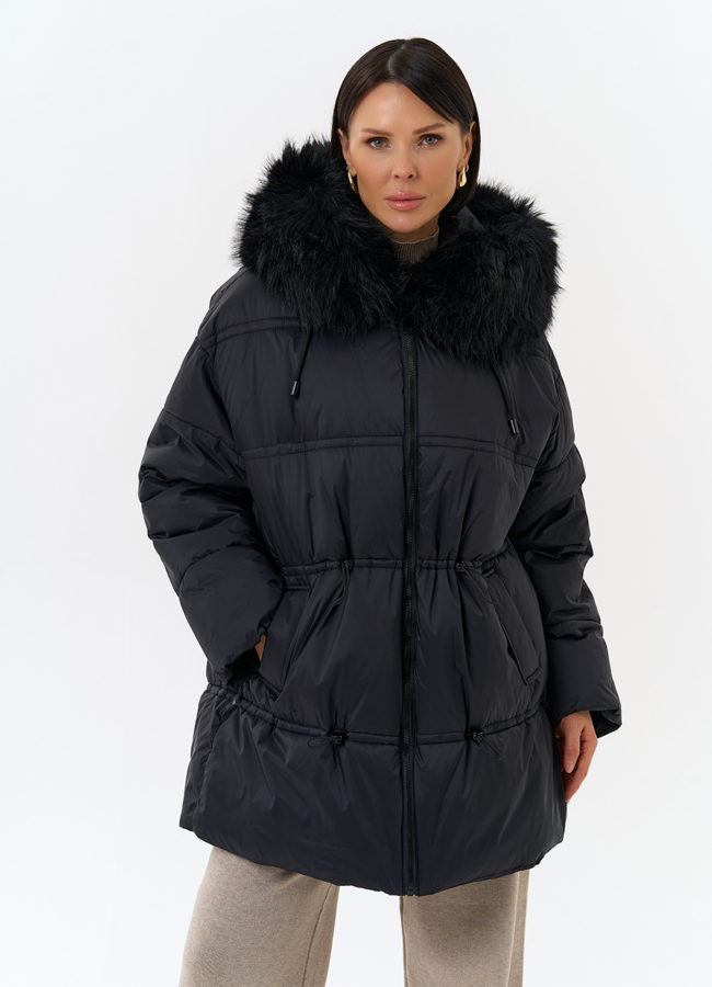 Женский пуховик с отделкой из искусственного меха модель № 31959 универмаг малина