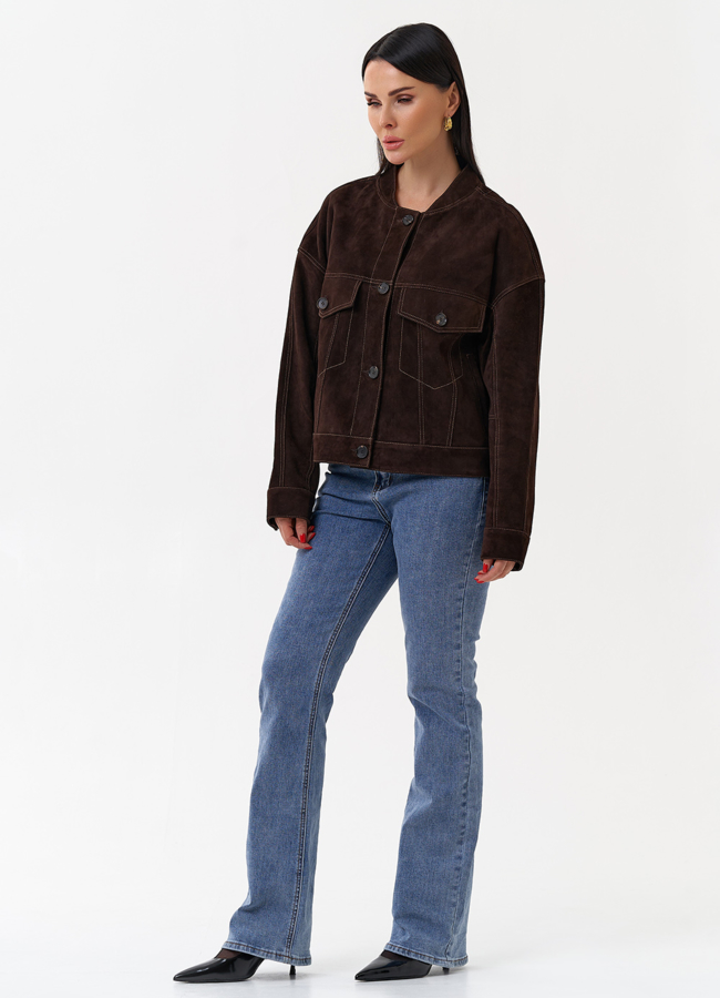 фото Куртка из замши коричневого цвета модель № 29927