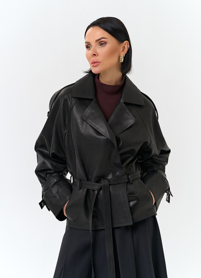 Женская куртка из натуральной кожи с поясом модель № 32886 универмаг малина