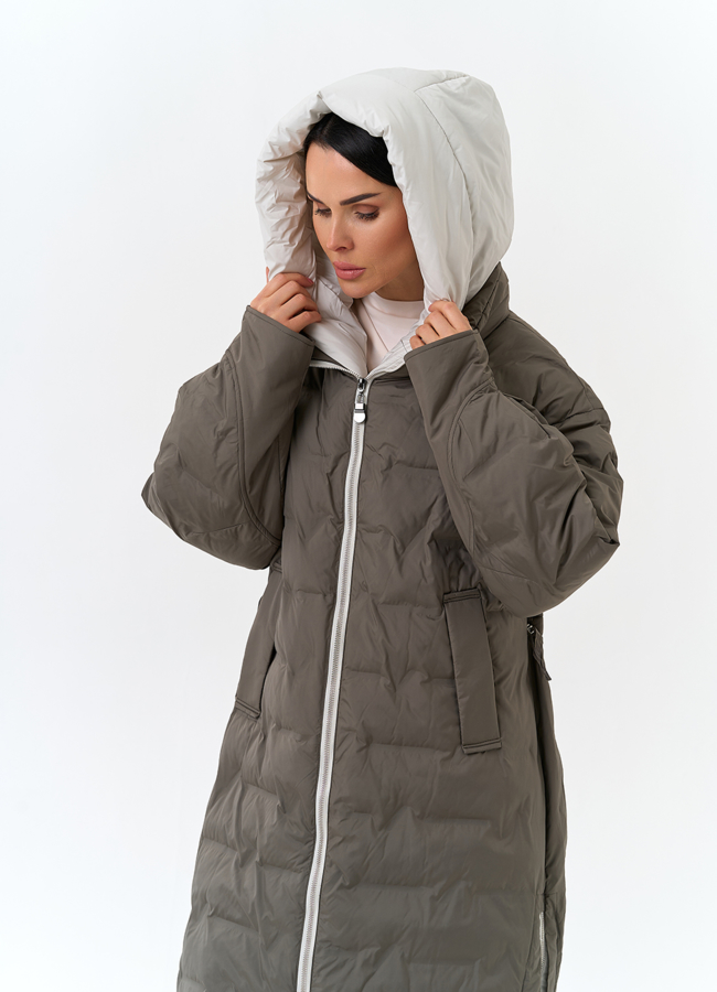 Женское утепленное пальто с капюшоном модель № 32798 универмаг малина