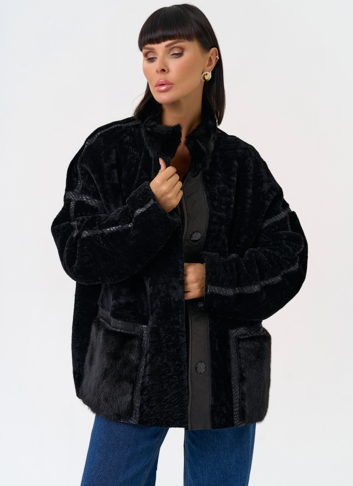 Женская двухсторонняя дубленка с воротником стойкой