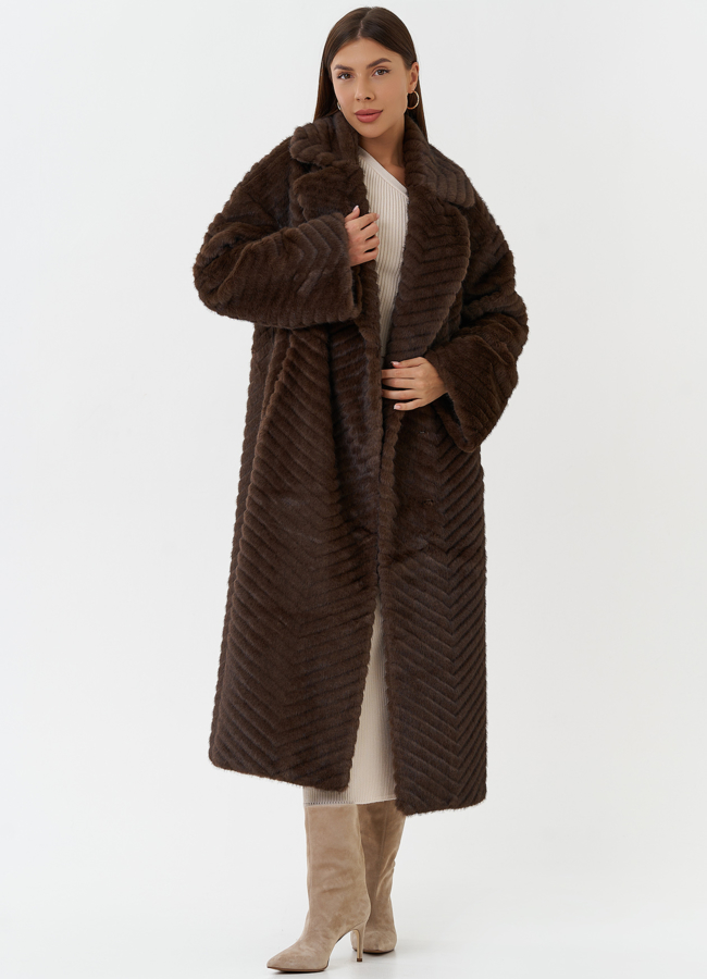 Пальто из эко меха с английским воротником модель № 29532 универмаг малина