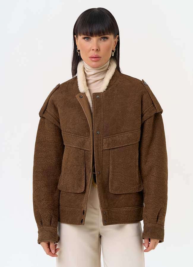 Женская натуральная дубленка в коричневом цвете модель № 31775 в рассрочку