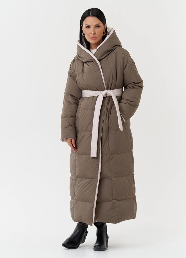 Двухсторонний пуховик с капюшоном модель № 28818 меха малина