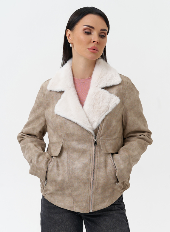 Женская куртка из эко кожи с отделкой из эко меха