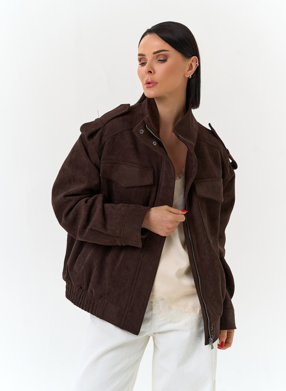 Женская куртка бомбер из эко замши 