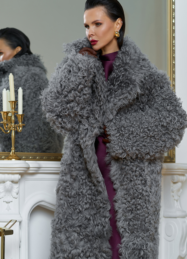 Женская двухсторонняя дубленка с английским воротником модель № 31631 в рассрочку