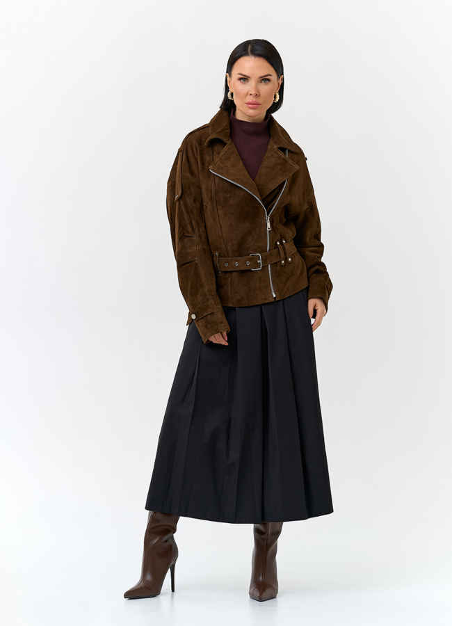 Женская куртка из натуральной замши с поясом модель № 32887 универмаг малина