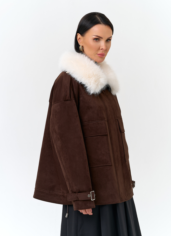 Женская куртка из эко замши с отделкой из эко меха модель № 32794 универмаг малина