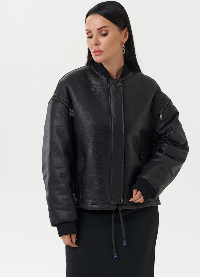 Кожаная дубленка с акцентными молниями модель № 28118 в рассрочку