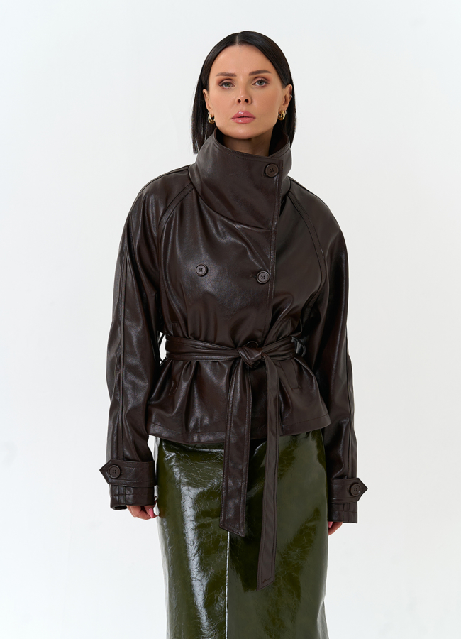 Женская куртка из эко кожи с поясом модель № 33146 в кредит