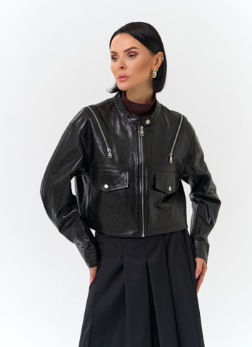 Куртка из натуральной кожи с декоративными молниями