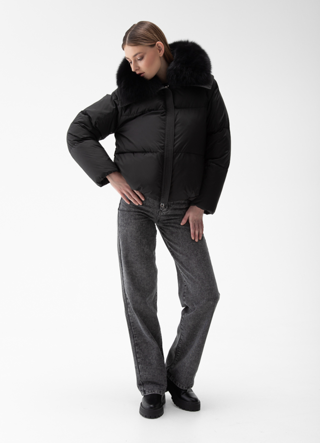 фото Женский пуховик с отделкой из меха песца модель № 28004