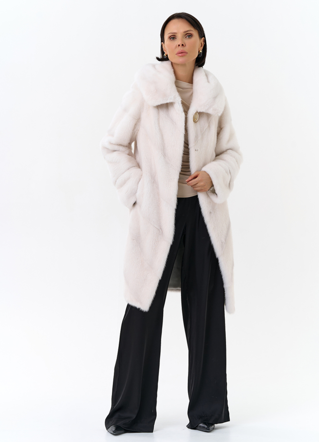 Светлая норковая шуба с капюшоном модель № 24736 универмаг малина