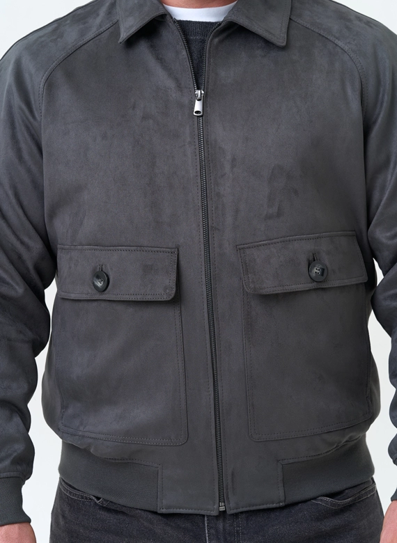 Мужская куртка бомбер из эко замши фото
