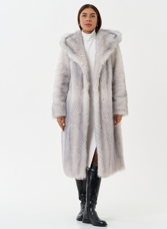 Длинная эко шуба с градиентом