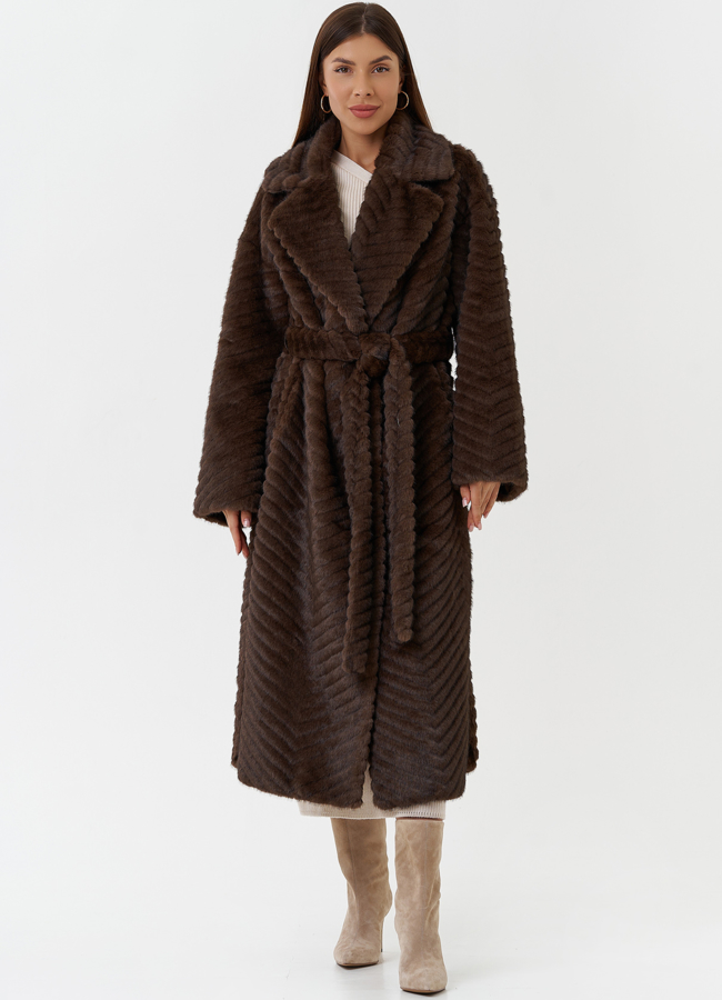 Пальто из эко меха с английским воротником модель № 29532 меха малина