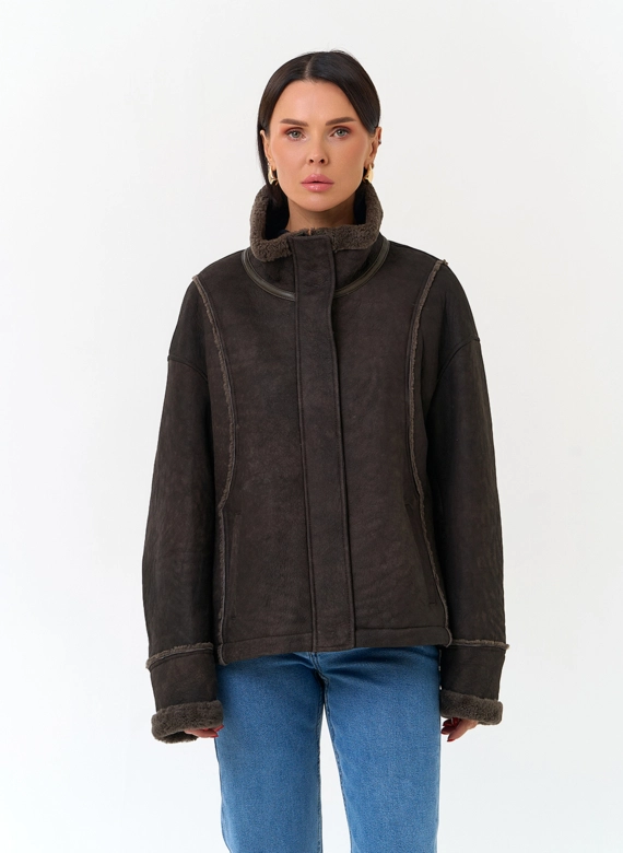 Натуральная дубленка с воротником стойкой