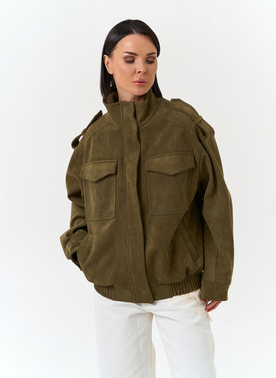 Женская куртка бомбер из эко замши