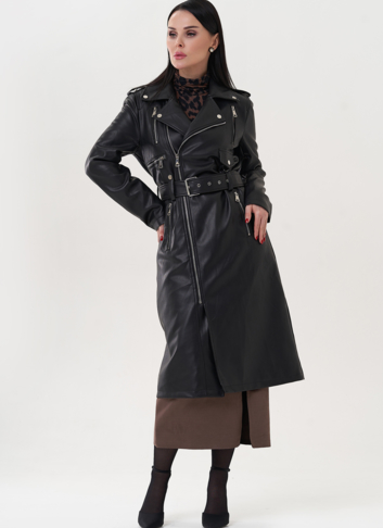 Плащ "косуха" черного цвета из эко кожи