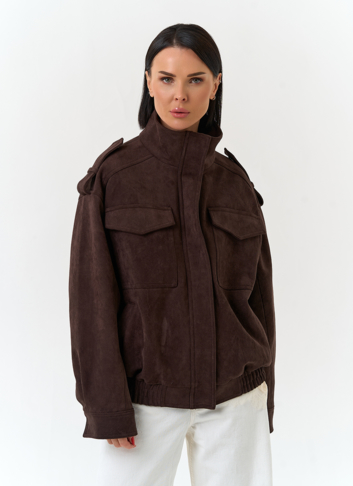 Женская куртка бомбер из эко замши 