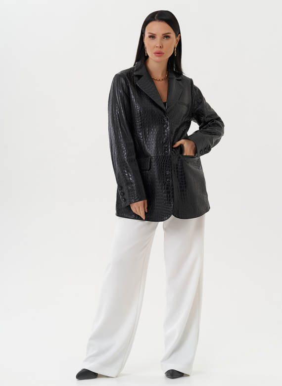 Жакет из натуральной кожи черного цвета