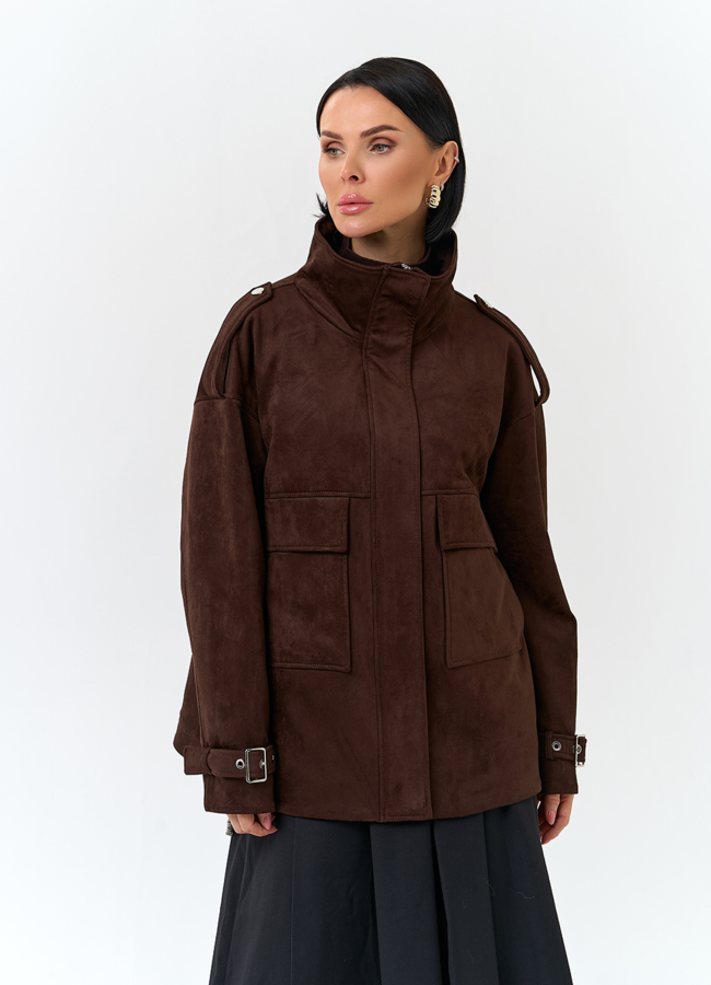 Женская куртка из эко замши с отделкой из эко меха модель № 32794 в кредит