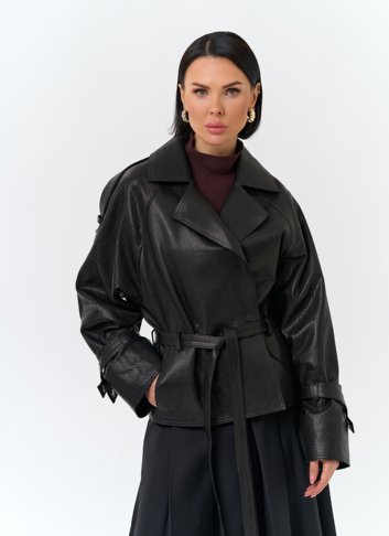 Женская куртка из натуральной кожи с поясом