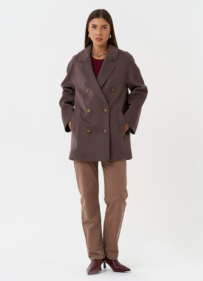 фото Укороченное двубортное пальто модель № 28310