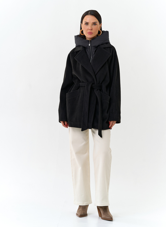 Женское пальто со съемный капюшоном