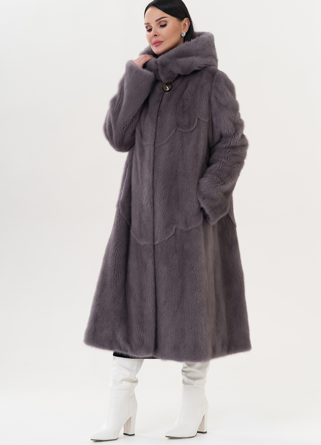 фото Шуба из норки с капюшоном модель № 26122