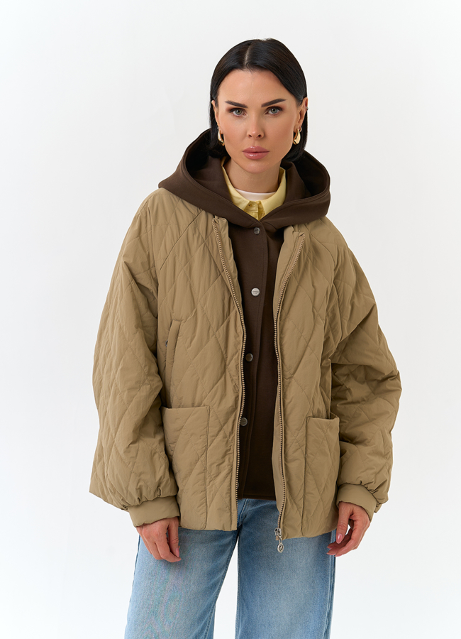 Женская куртка с трикотажным капюшоном модель № 32838 меха малина