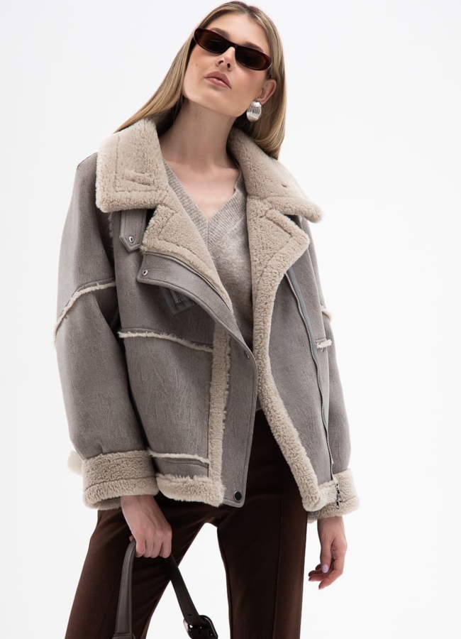 Женская короткая дубленка из эко кожи  модель № 31867 в кредит