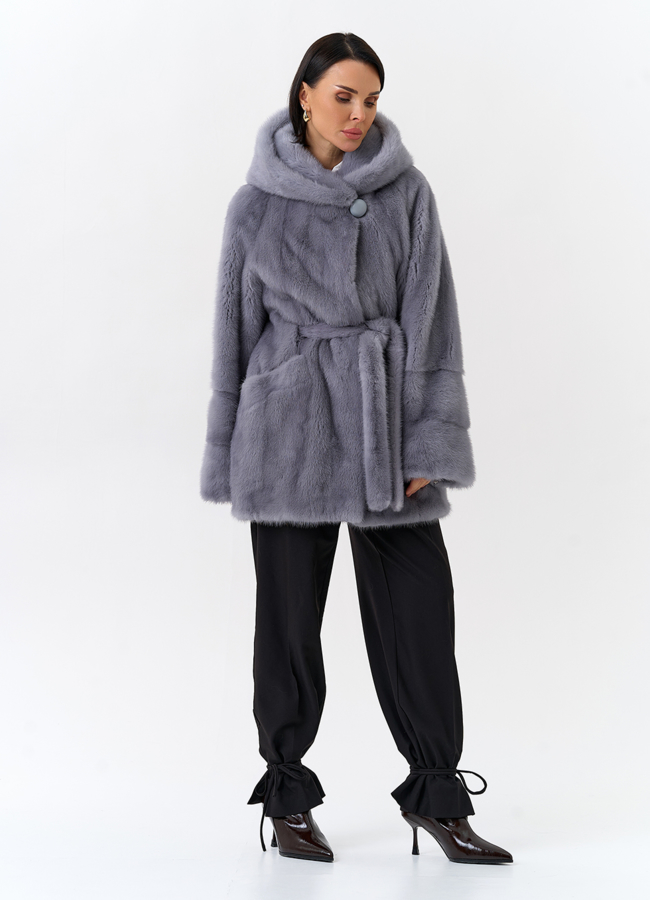 Шуба из меха норки с капюшоном модель № 32129 в кредит