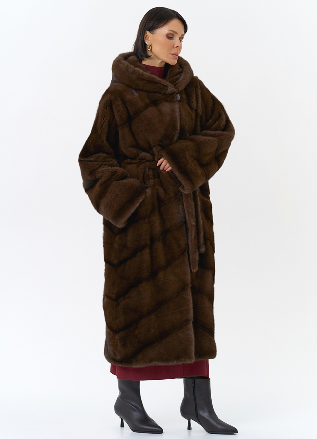 Шуба из меха норки с капюшоном модель № 31985 в рассрочку